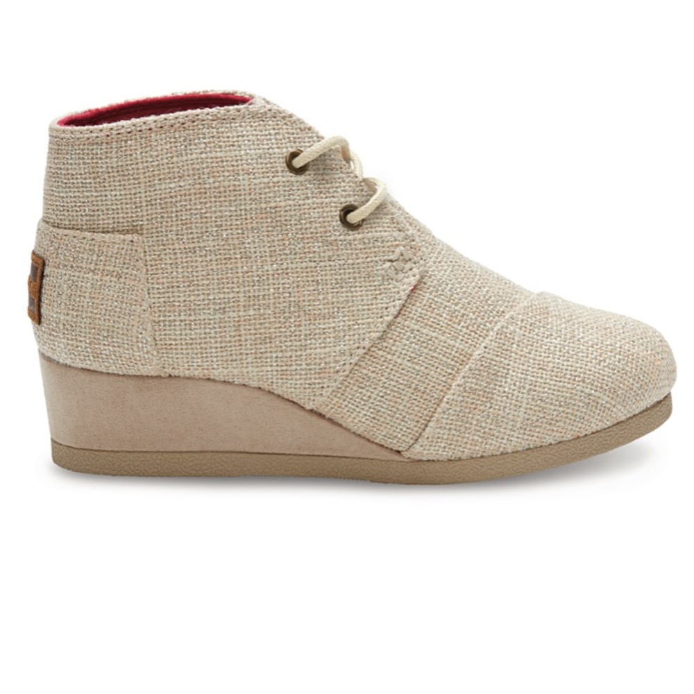 TOMS BURLAP WEDGE BOOTIES